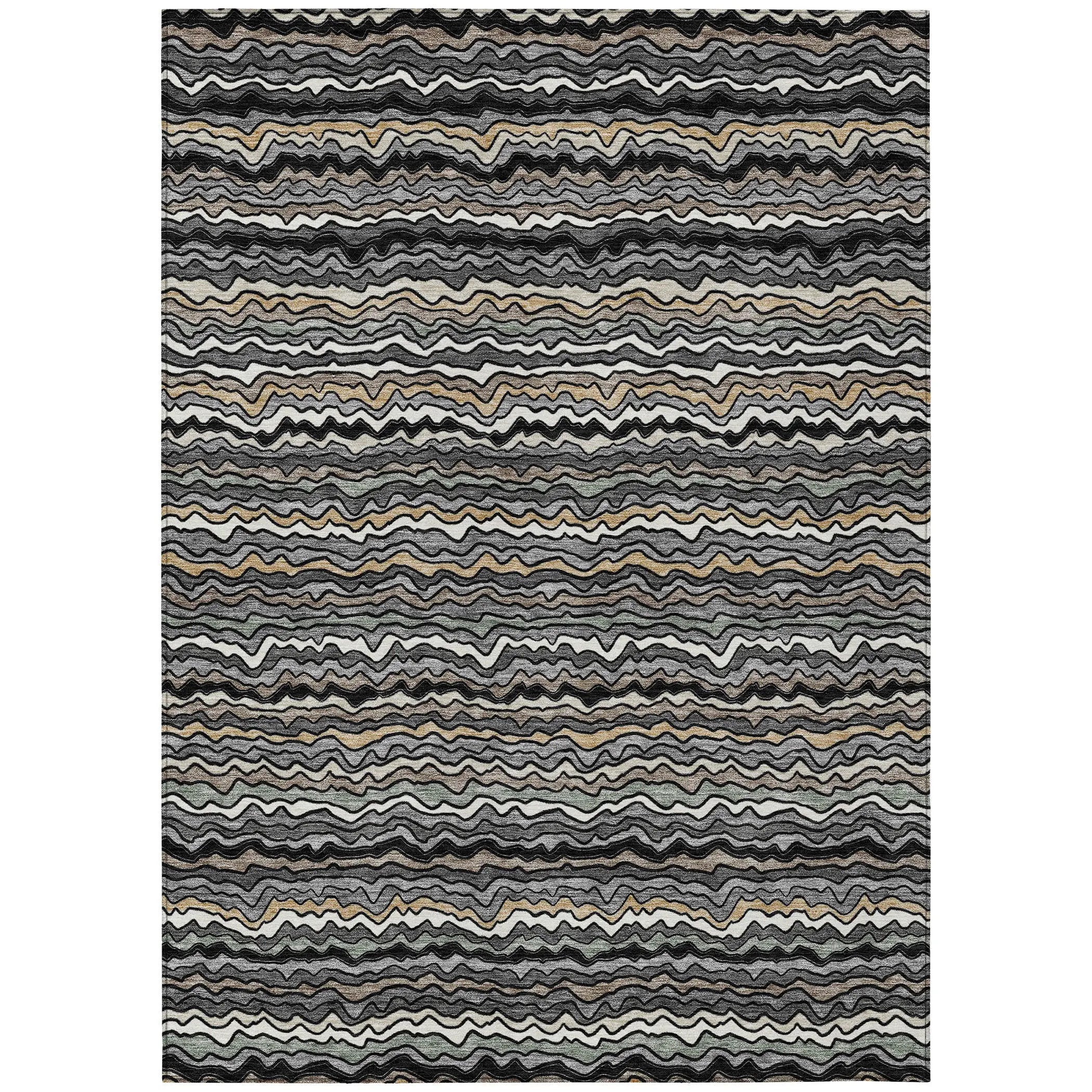 5' X 8' Black And Brown Striped Washable Indoor Outdoor Area Rug Homeroots Outdoor