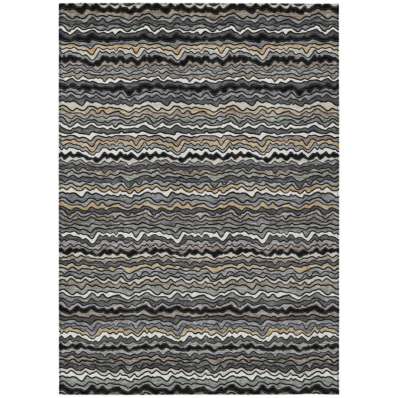5' X 8' Black And Brown Striped Washable Indoor Outdoor Area Rug Homeroots Outdoor