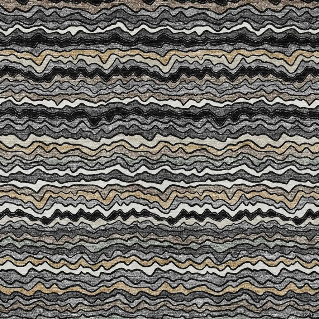 5' X 8' Black And Brown Striped Washable Indoor Outdoor Area Rug Homeroots Outdoor