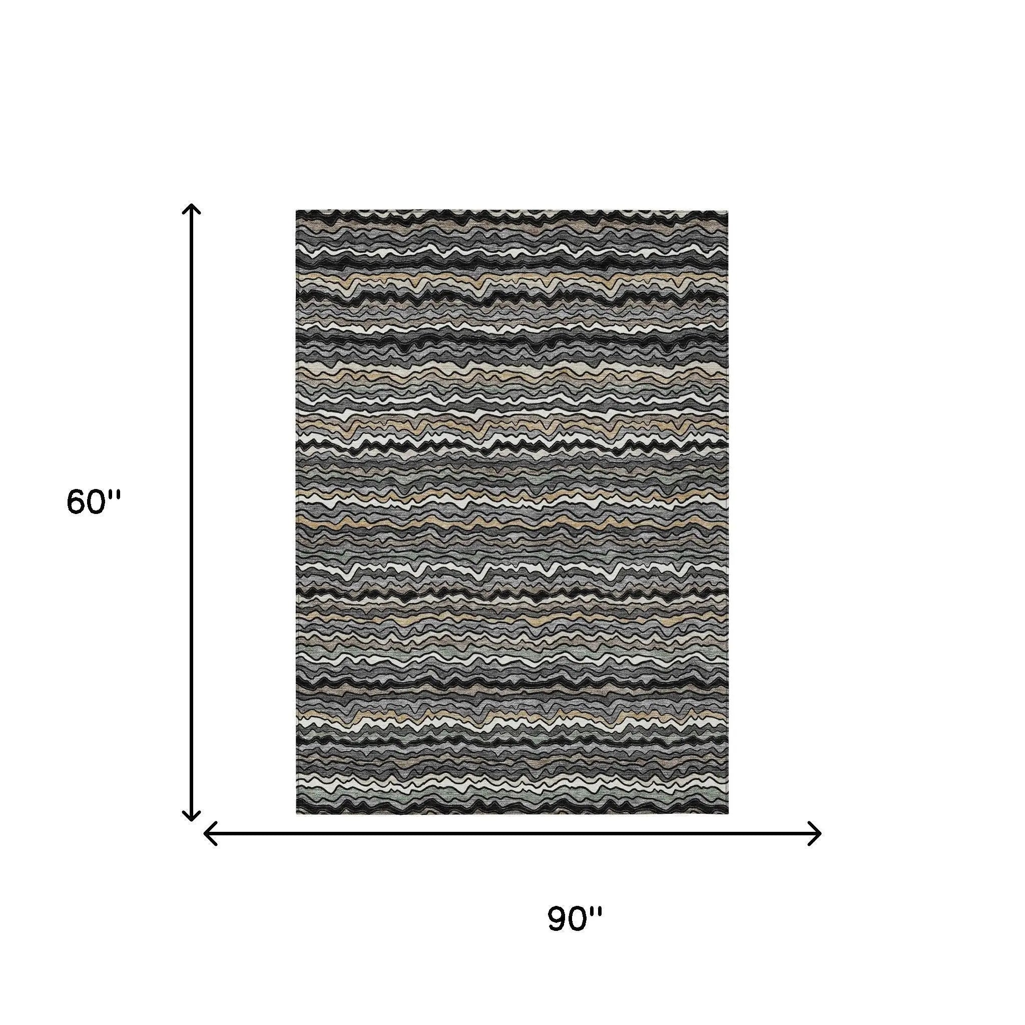 5' X 8' Black And Brown Striped Washable Indoor Outdoor Area Rug Homeroots Outdoor
