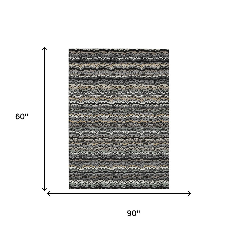 5' X 8' Black And Brown Striped Washable Indoor Outdoor Area Rug Homeroots Outdoor