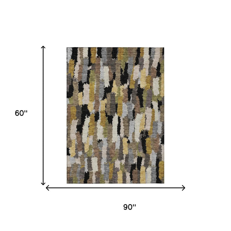 5' X 8' Black And Brown Striped Washable Indoor Outdoor Area Rug Homeroots Outdoor