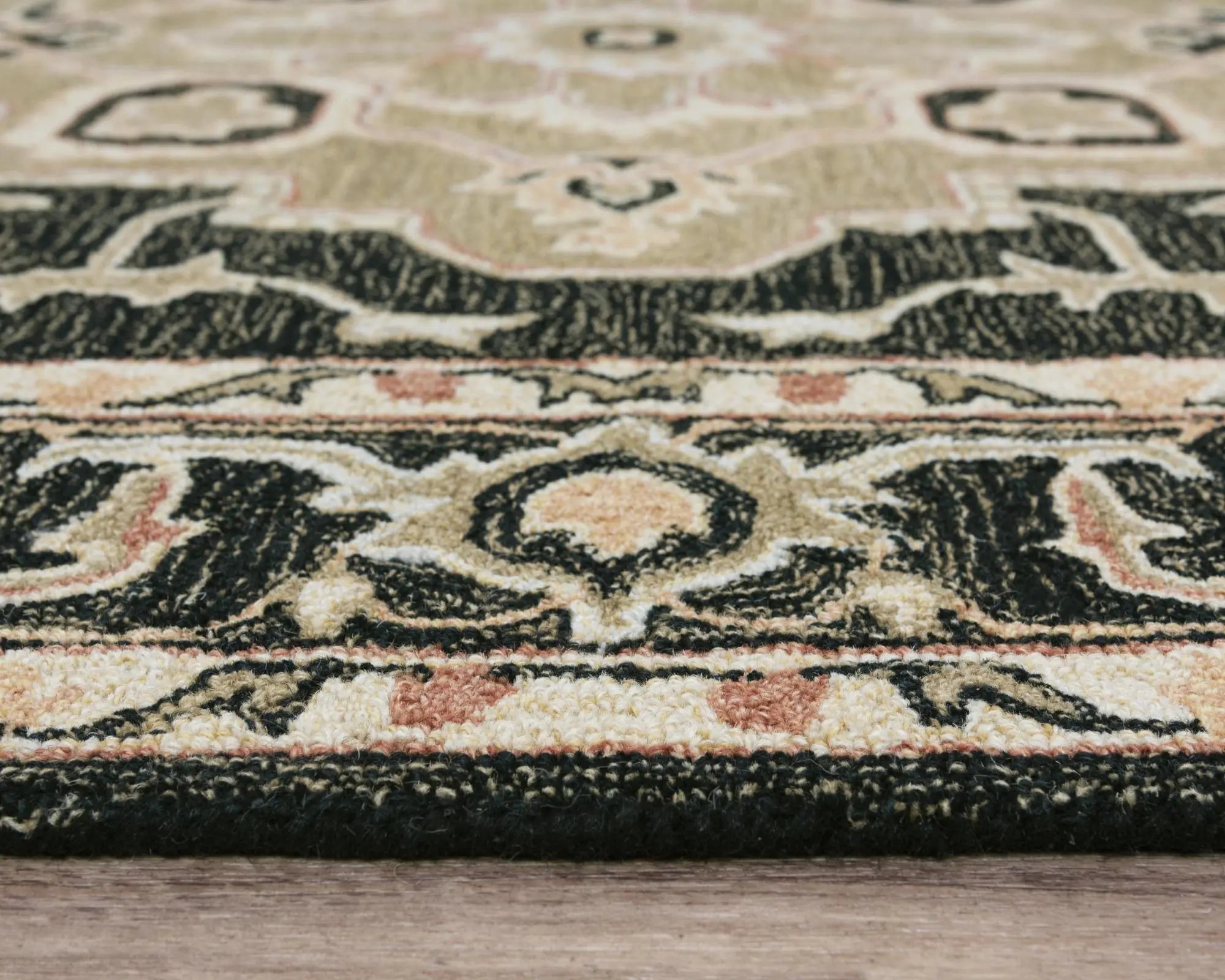 5' X 8' Black And Brown Wool Medallion Hand Tufted Area Rug Homeroots Home Decor