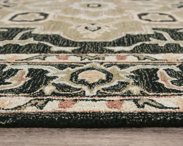 5' X 8' Black And Brown Wool Medallion Hand Tufted Area Rug Homeroots Home Decor