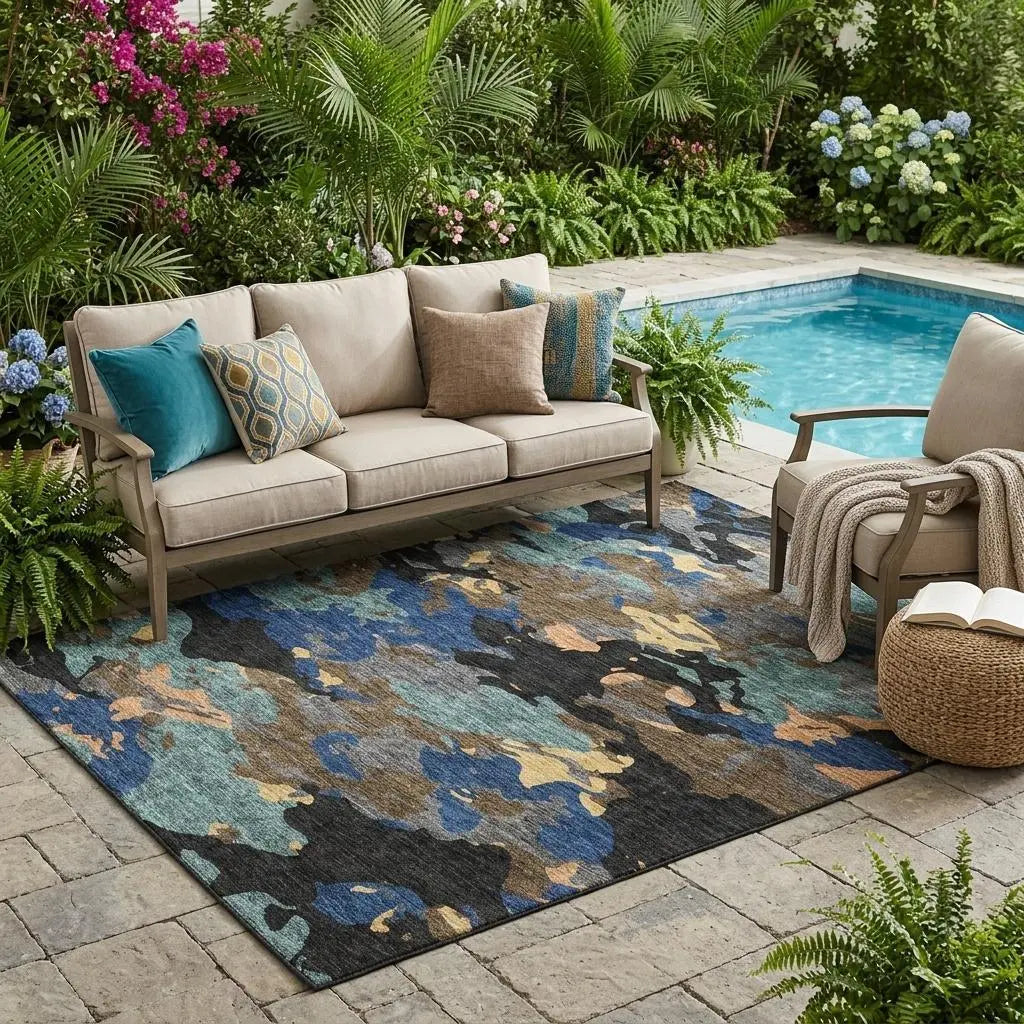 5' X 8' Black And Charcoal Abstract Washable Indoor Outdoor Area Rug Homeroots Outdoor