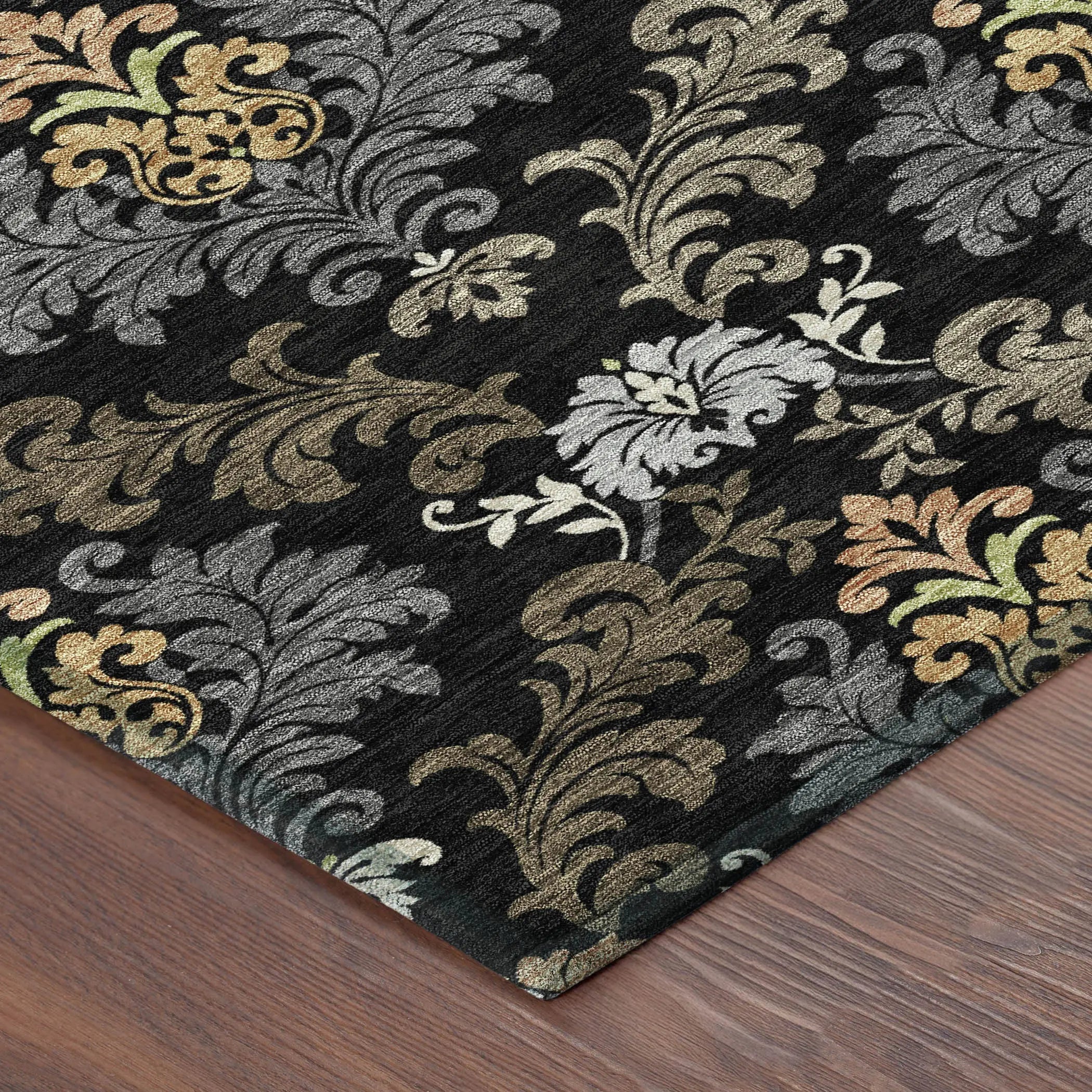 5' X 8' Black And Charcoal Damask Washable Indoor Outdoor Area Rug Homeroots Outdoor