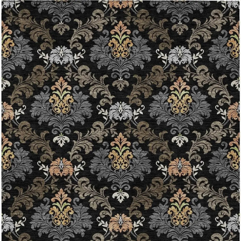 5' X 8' Black And Charcoal Damask Washable Indoor Outdoor Area Rug Homeroots Outdoor