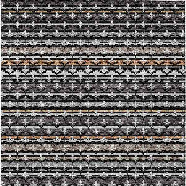 5' X 8' Black And Charcoal Damask Washable Indoor Outdoor Area Rug Homeroots Outdoor
