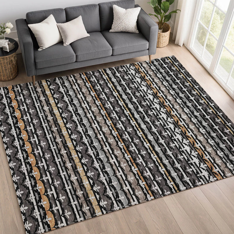 5' X 8' Black And Charcoal Damask Washable Indoor Outdoor Area Rug Homeroots Outdoor