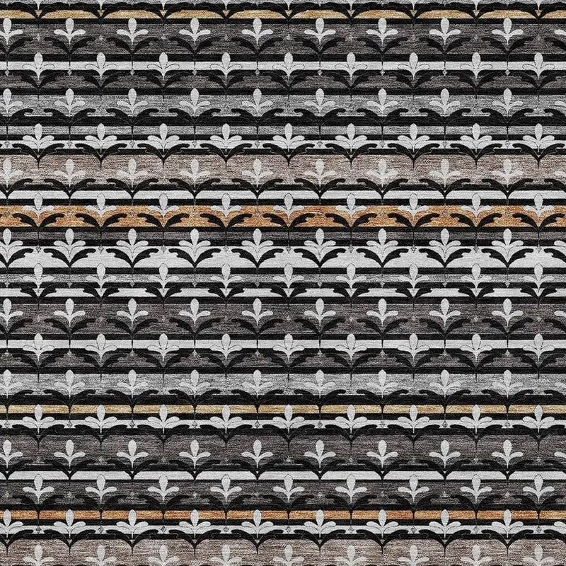 5' X 8' Black And Charcoal Damask Washable Indoor Outdoor Area Rug Homeroots Outdoor