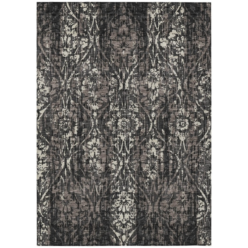 5' X 8' Black And Charcoal Damask Washable Indoor Outdoor Area Rug Homeroots Outdoor