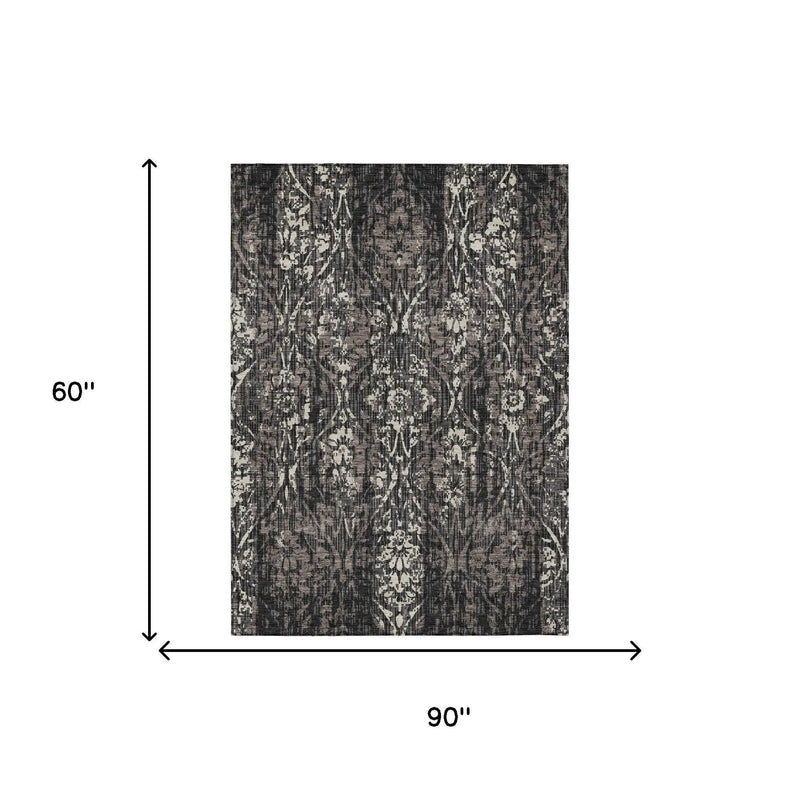 5' X 8' Black And Charcoal Damask Washable Indoor Outdoor Area Rug Homeroots Outdoor