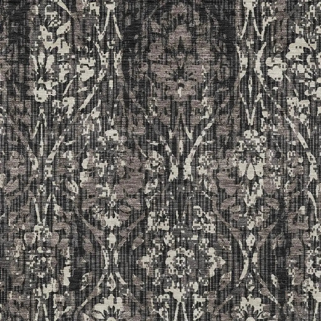 5' X 8' Black And Charcoal Damask Washable Indoor Outdoor Area Rug Homeroots Outdoor