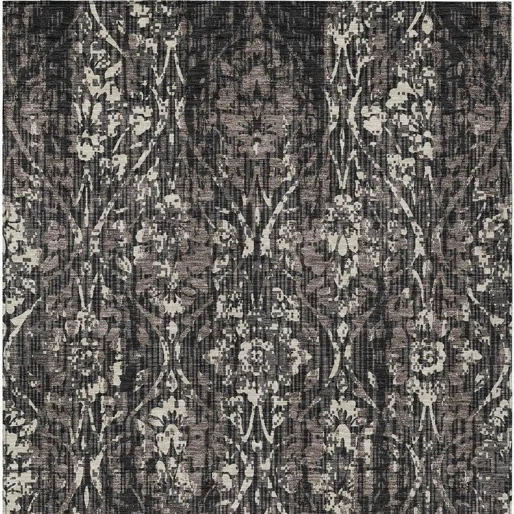 5' X 8' Black And Charcoal Damask Washable Indoor Outdoor Area Rug Homeroots Outdoor
