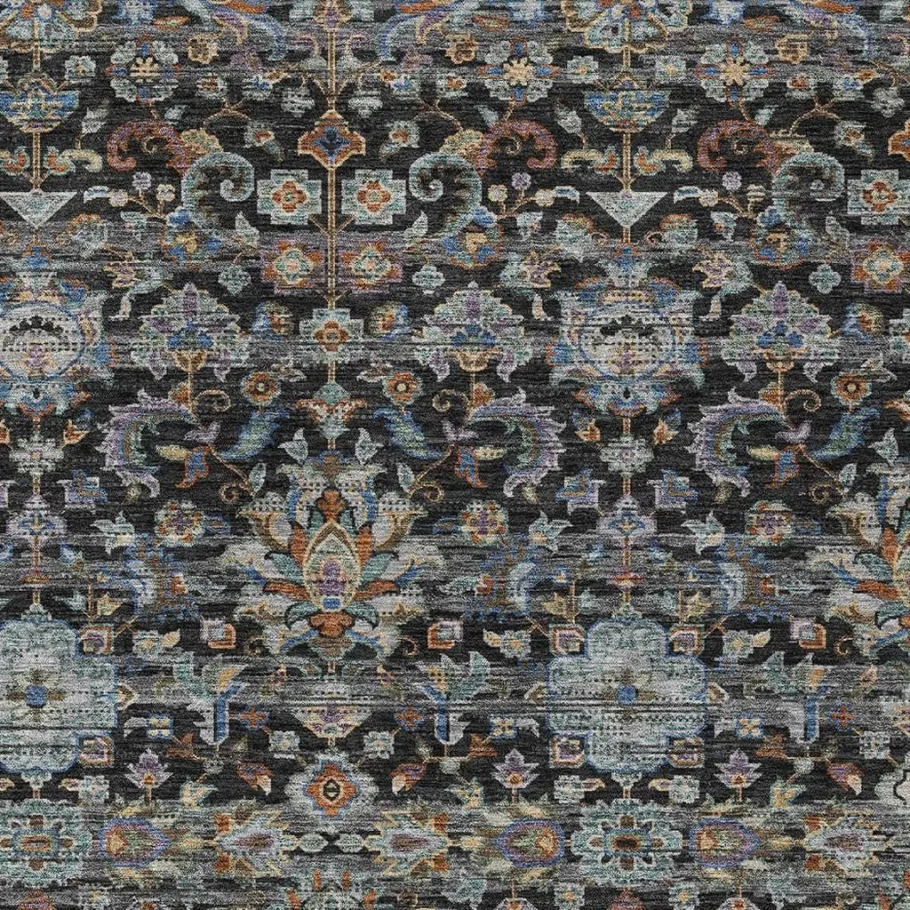 5' X 8' Black And Charcoal Floral Medallion Washable Indoor Outdoor Area Rug Homeroots Outdoor