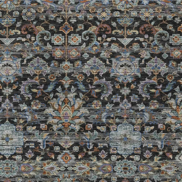 5' X 8' Black And Charcoal Floral Medallion Washable Indoor Outdoor Area Rug Homeroots Outdoor