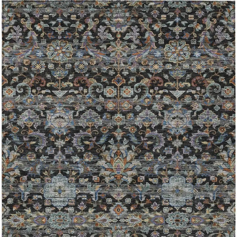 5' X 8' Black And Charcoal Floral Medallion Washable Indoor Outdoor Area Rug Homeroots Outdoor