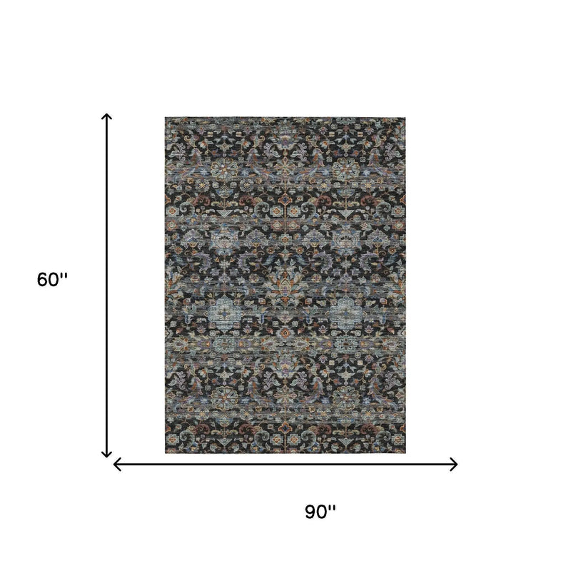 5' X 8' Black And Charcoal Floral Medallion Washable Indoor Outdoor Area Rug Homeroots Outdoor