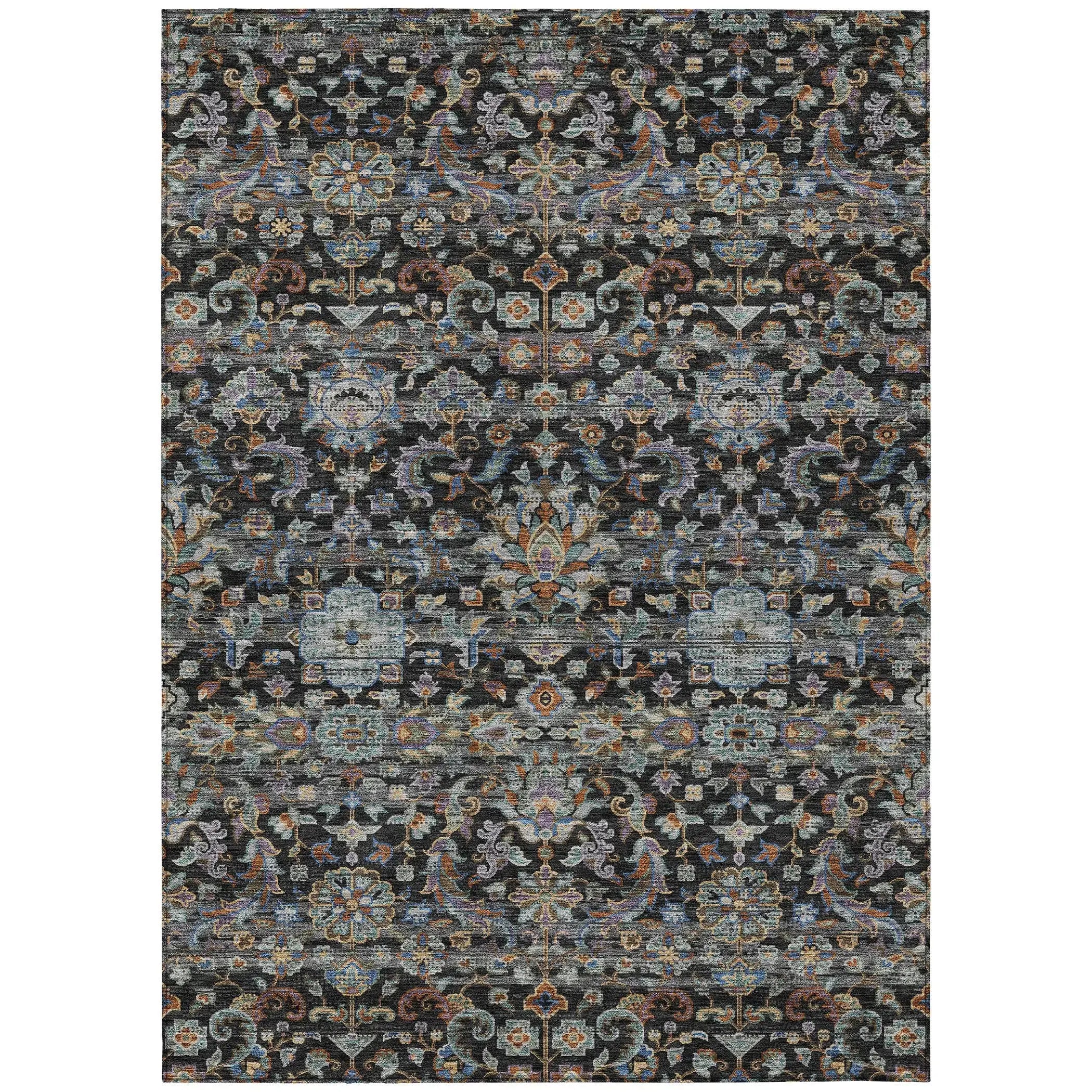 5' X 8' Black And Charcoal Floral Medallion Washable Indoor Outdoor Area Rug Homeroots Outdoor