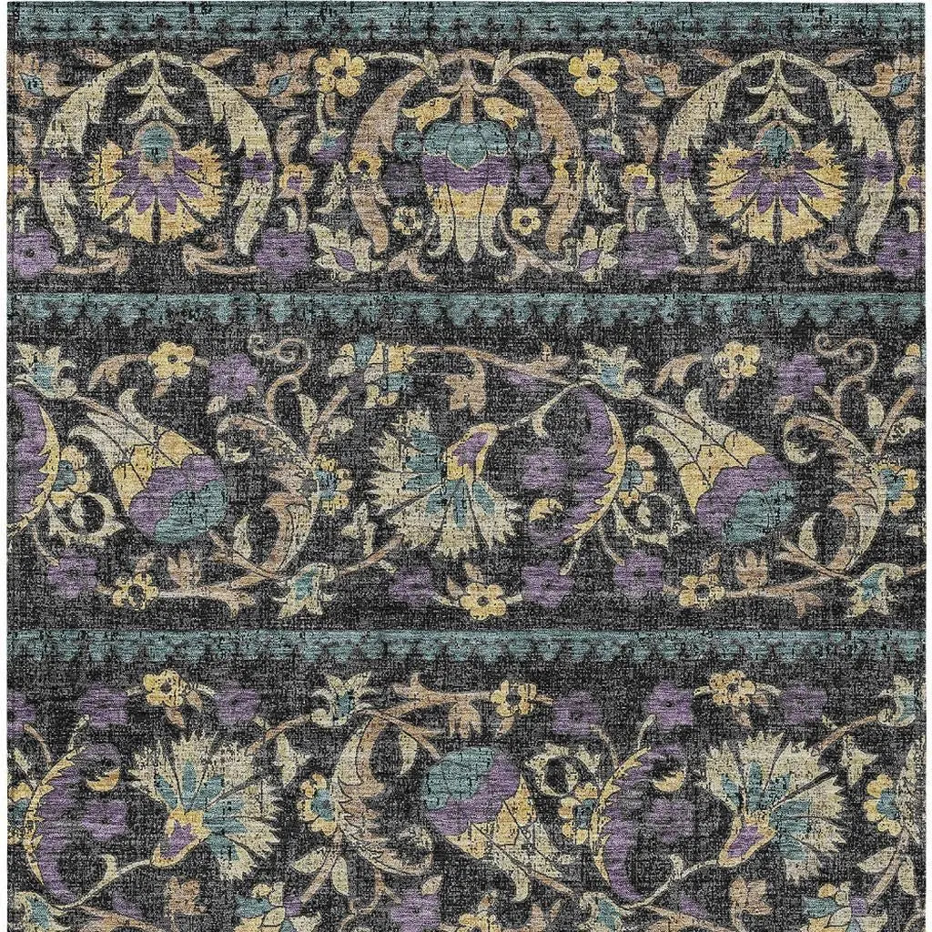 5' X 8' Black And Charcoal Floral Washable Indoor Outdoor Area Rug Homeroots Outdoor