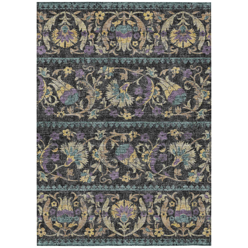 5' X 8' Black And Charcoal Floral Washable Indoor Outdoor Area Rug Homeroots Outdoor