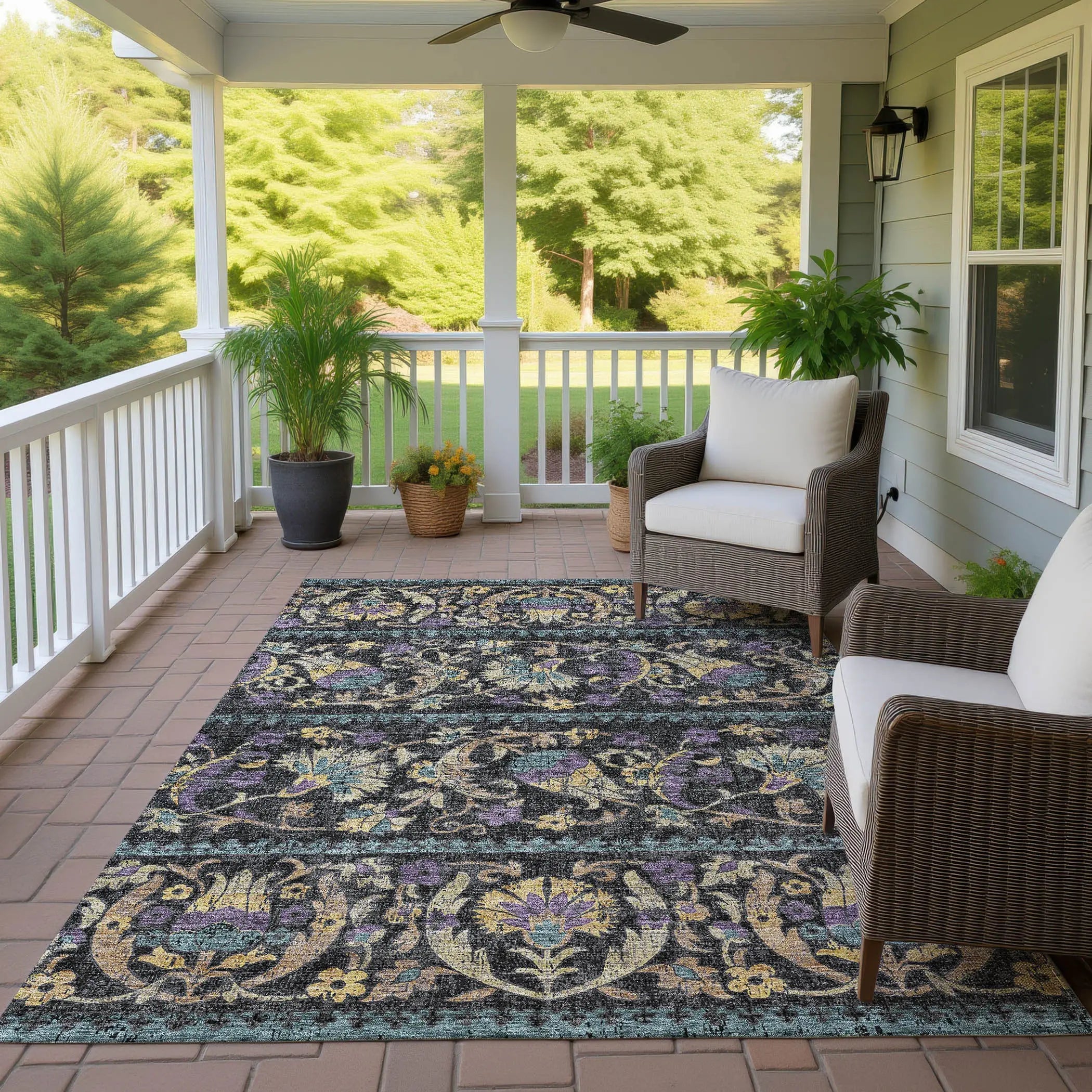 5' X 8' Black And Charcoal Floral Washable Indoor Outdoor Area Rug Homeroots Outdoor