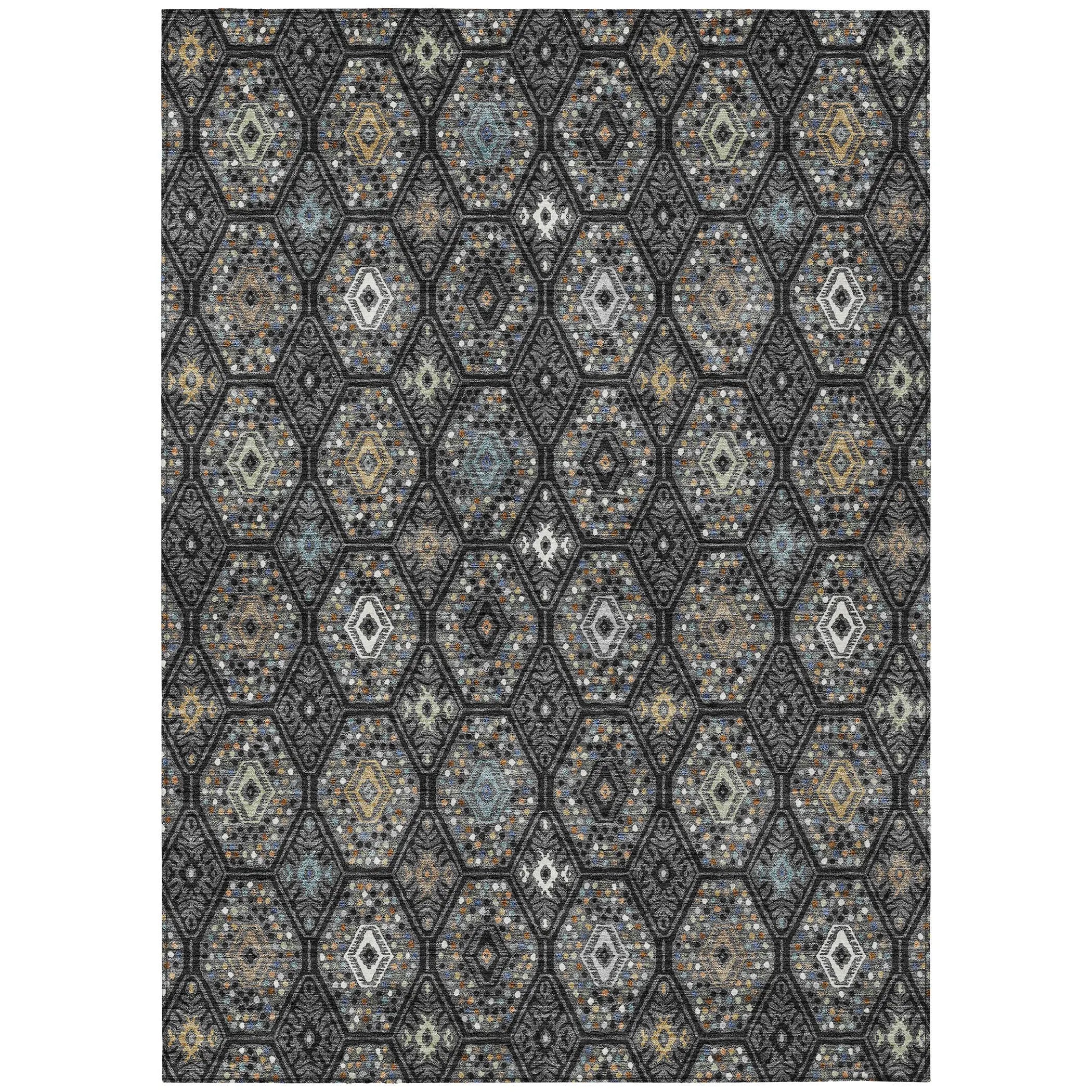 5' X 8' Black And Charcoal Geometric Washable Indoor Outdoor Area Rug Homeroots Outdoor