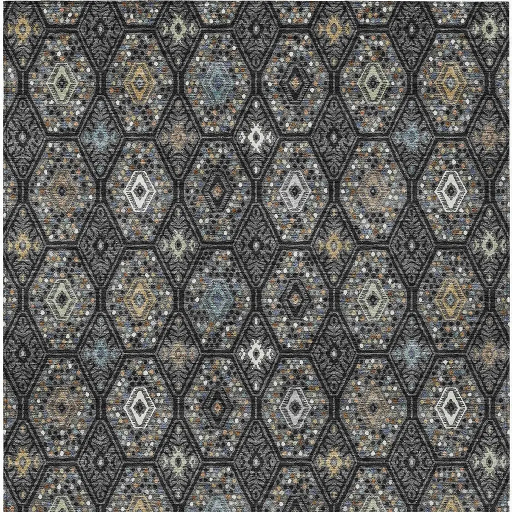 5' X 8' Black And Charcoal Geometric Washable Indoor Outdoor Area Rug Homeroots Outdoor