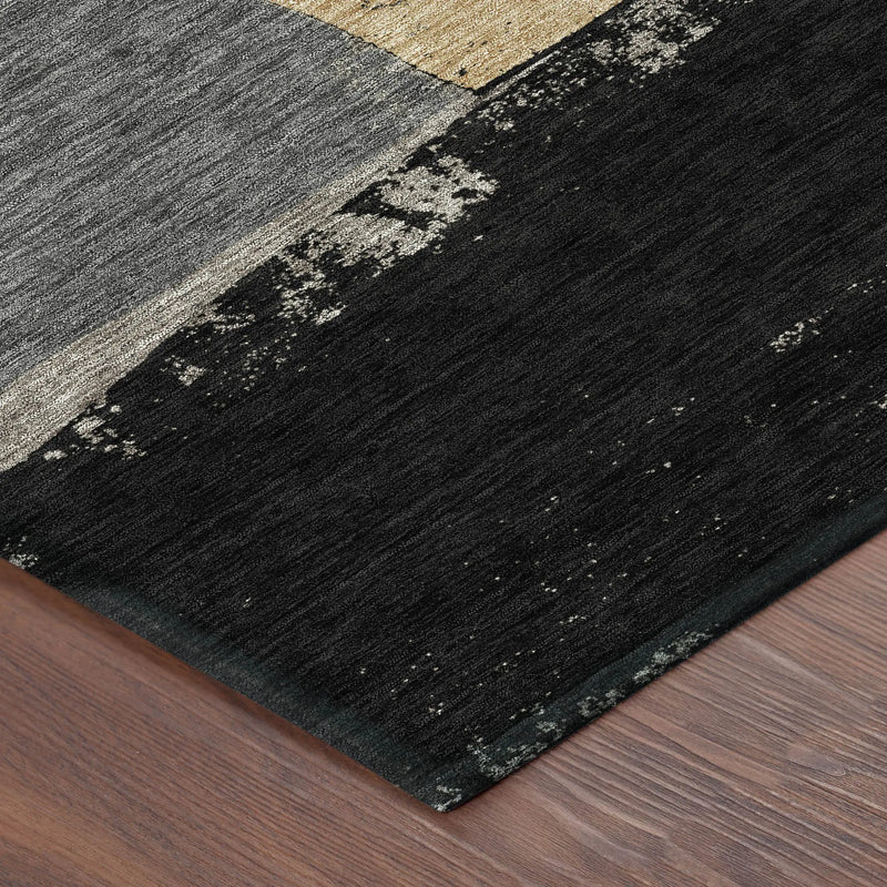 5' X 8' Black And Charcoal Geometric Washable Indoor Outdoor Area Rug Homeroots Outdoor