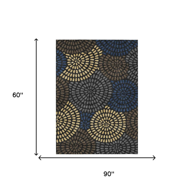 5' X 8' Black And Charcoal Geometric Washable Indoor Outdoor Area Rug Homeroots Outdoor
