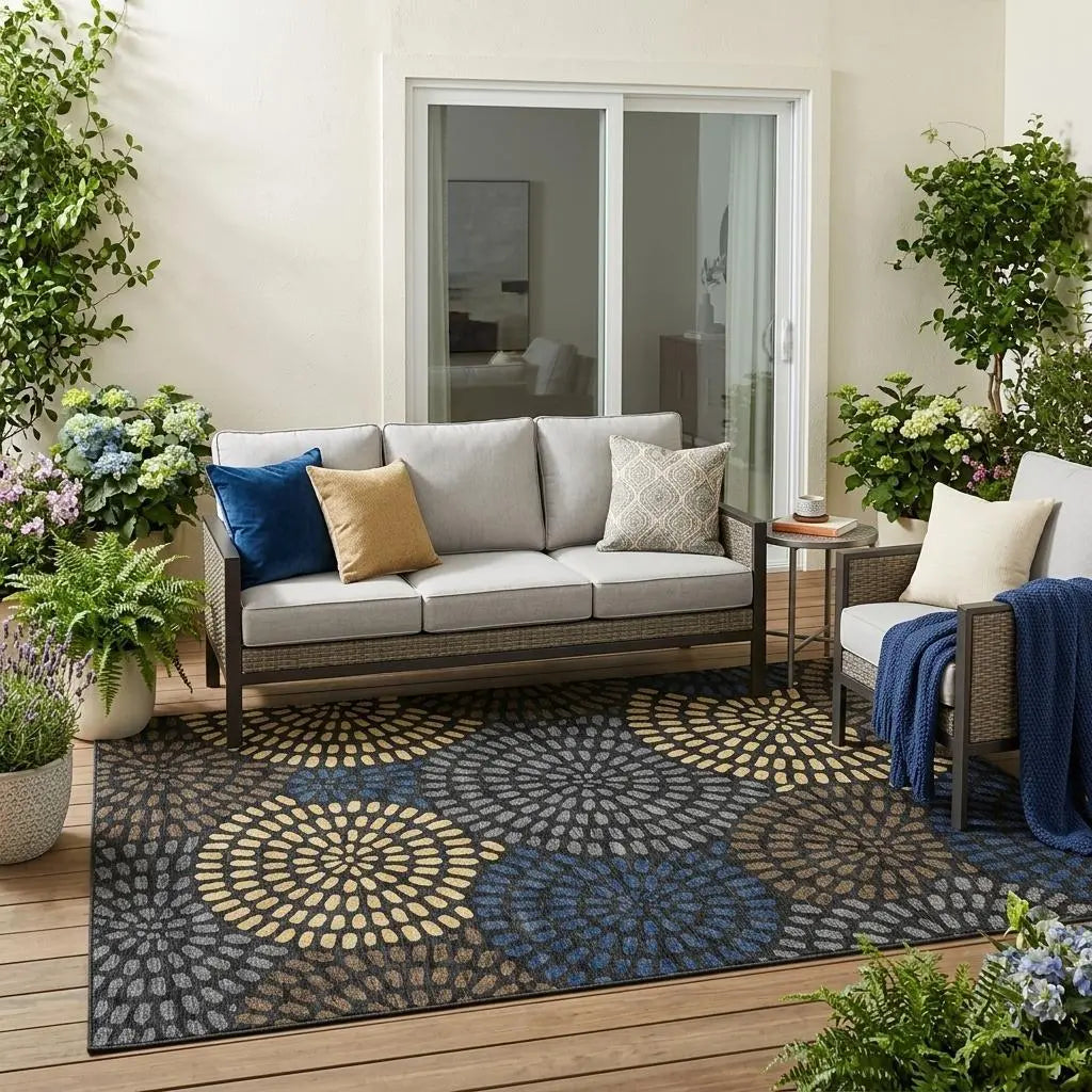 5' X 8' Black And Charcoal Geometric Washable Indoor Outdoor Area Rug Homeroots Outdoor