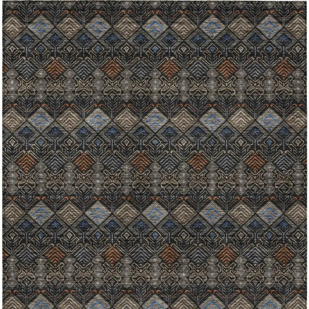 5' X 8' Black And Charcoal Geometric Washable Indoor Outdoor Area Rug Homeroots Outdoor