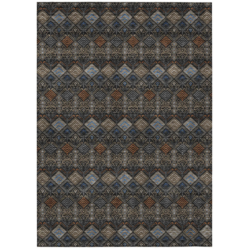 5' X 8' Black And Charcoal Geometric Washable Indoor Outdoor Area Rug Homeroots Outdoor
