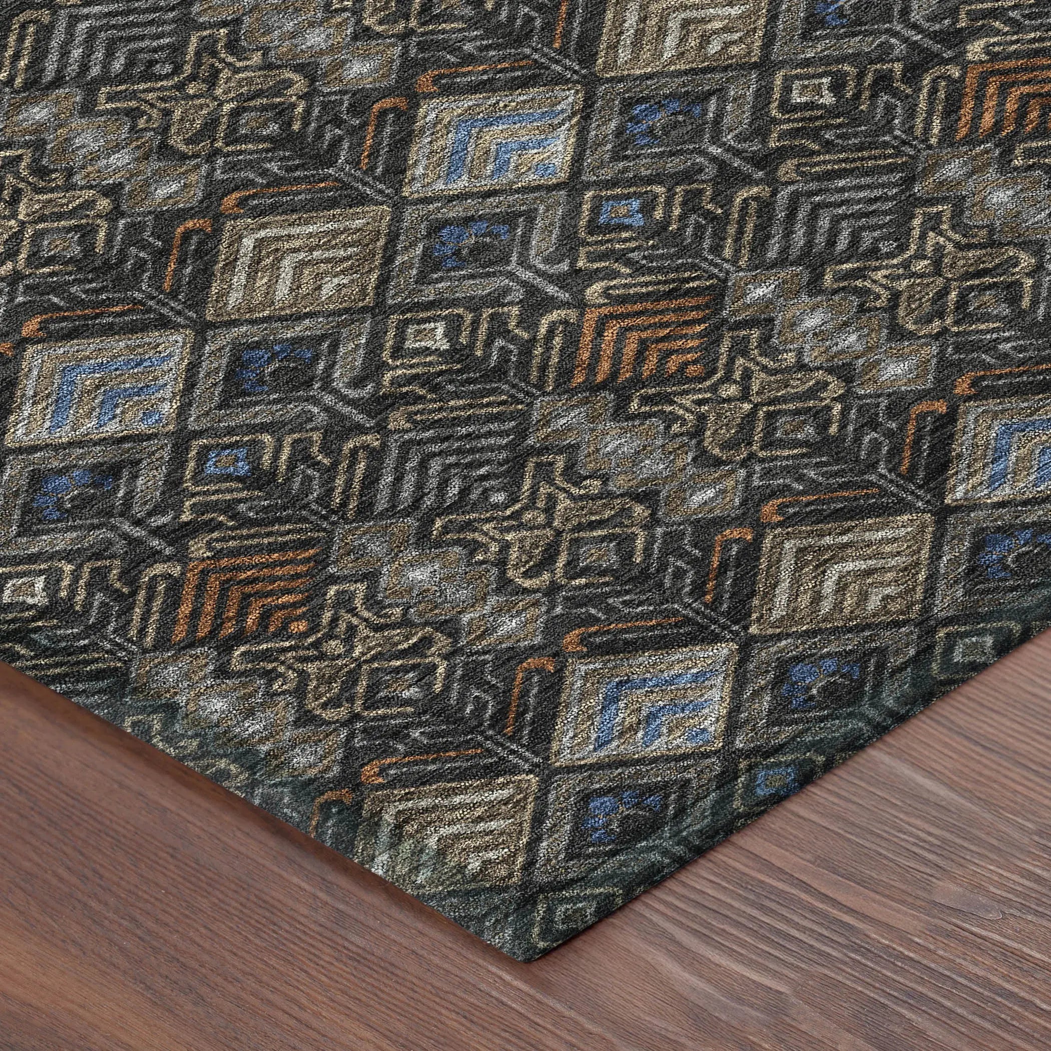5' X 8' Black And Charcoal Geometric Washable Indoor Outdoor Area Rug Homeroots Outdoor