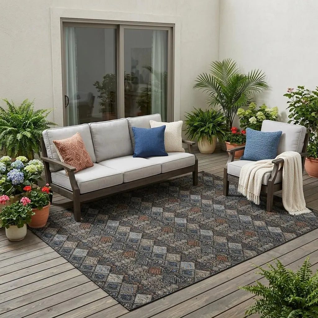5' X 8' Black And Charcoal Geometric Washable Indoor Outdoor Area Rug Homeroots Outdoor