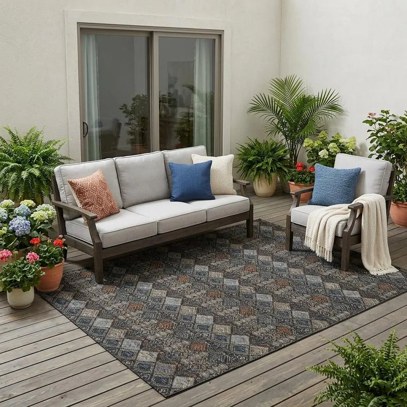 5' X 8' Black And Charcoal Geometric Washable Indoor Outdoor Area Rug Homeroots Outdoor