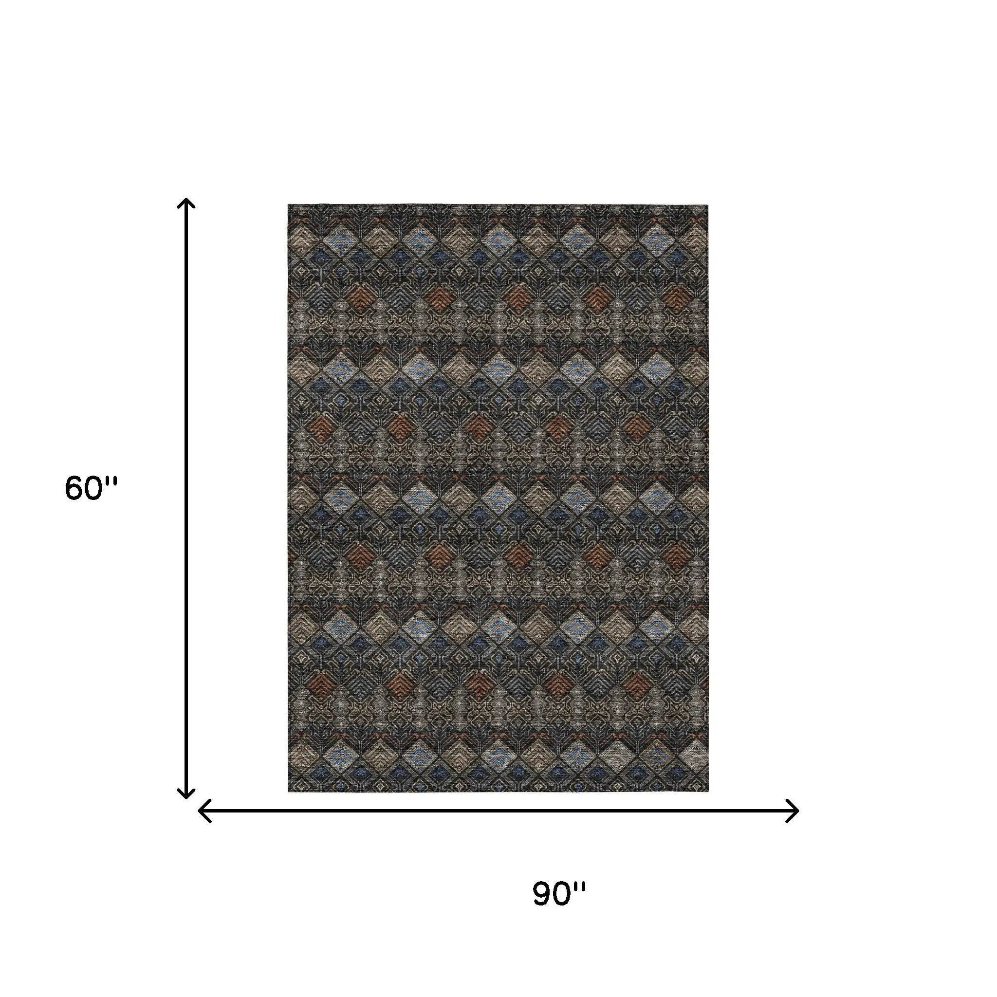 5' X 8' Black And Charcoal Geometric Washable Indoor Outdoor Area Rug Homeroots Outdoor