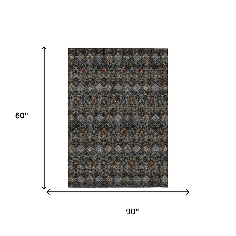 5' X 8' Black And Charcoal Geometric Washable Indoor Outdoor Area Rug Homeroots Outdoor