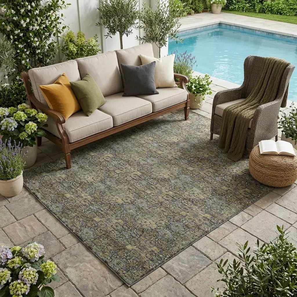 5' X 8' Black And Coffee Damask Washable Indoor Outdoor Area Rug Homeroots Outdoor