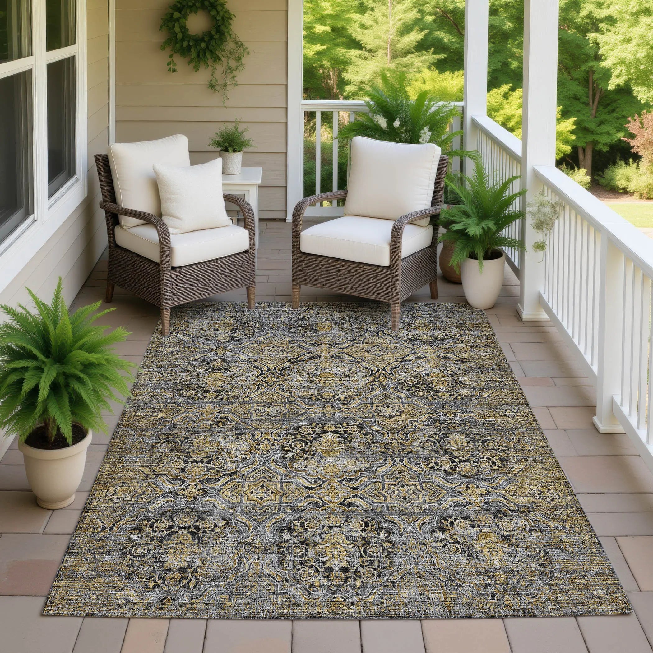 5' X 8' Black And Coffee Floral Washable Indoor Outdoor Area Rug Homeroots Outdoor