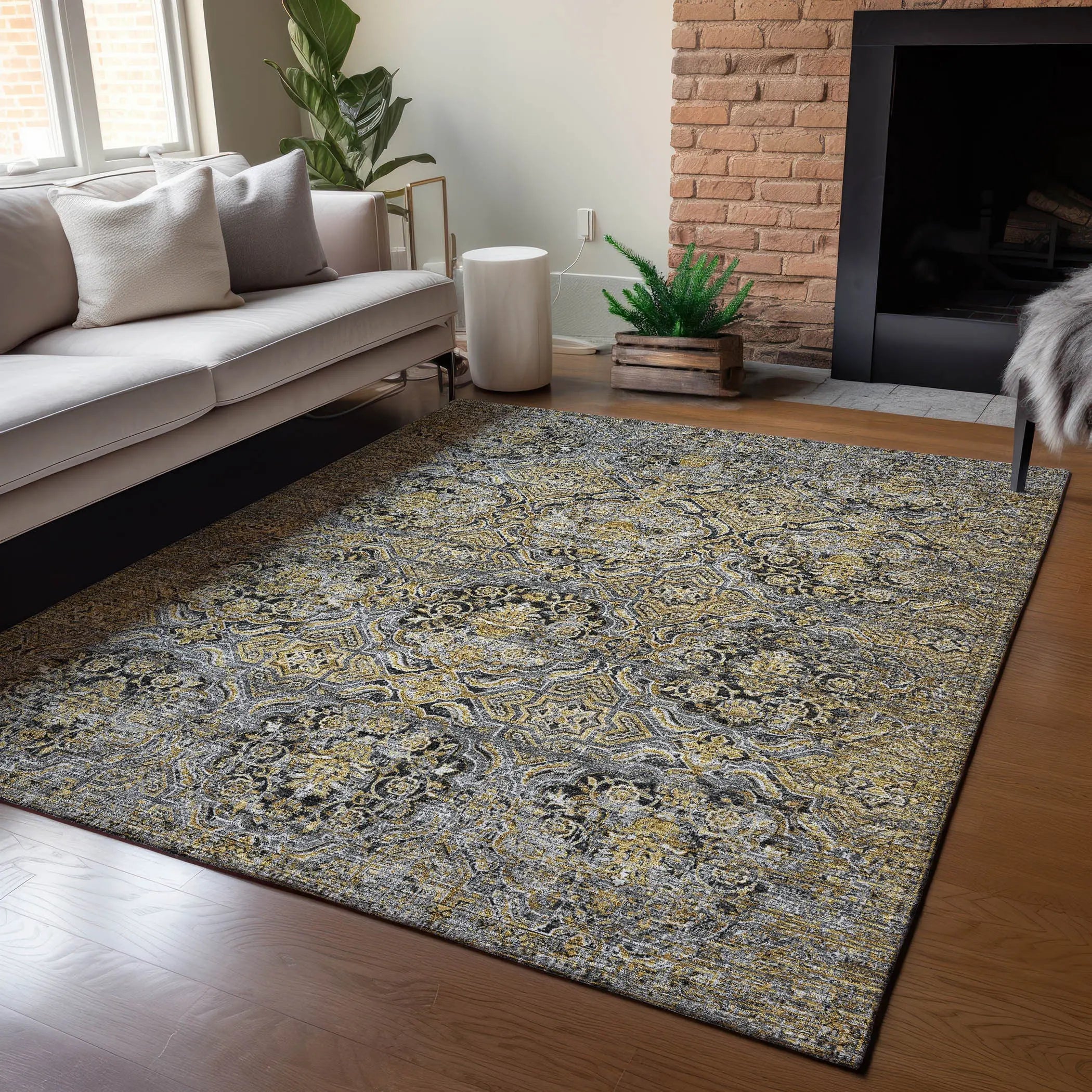 5' X 8' Black And Coffee Floral Washable Indoor Outdoor Area Rug Homeroots Outdoor