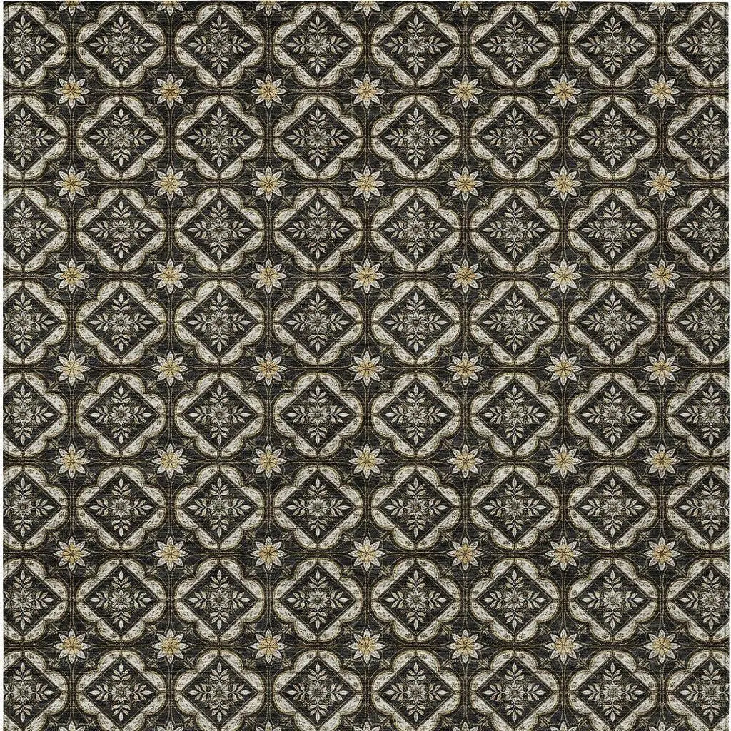 5' X 8' Black And Coffee Geometric Washable Indoor Outdoor Area Rug Homeroots Outdoor