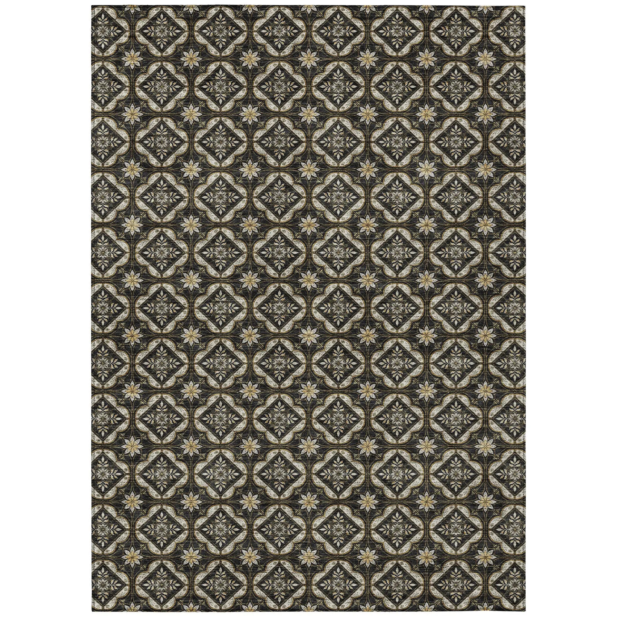 5' X 8' Black And Coffee Geometric Washable Indoor Outdoor Area Rug Homeroots Outdoor