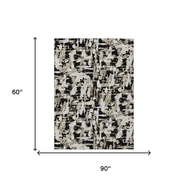 5' X 8' Black And Copper Abstract Washable Indoor Outdoor Area Rug Homeroots Outdoor
