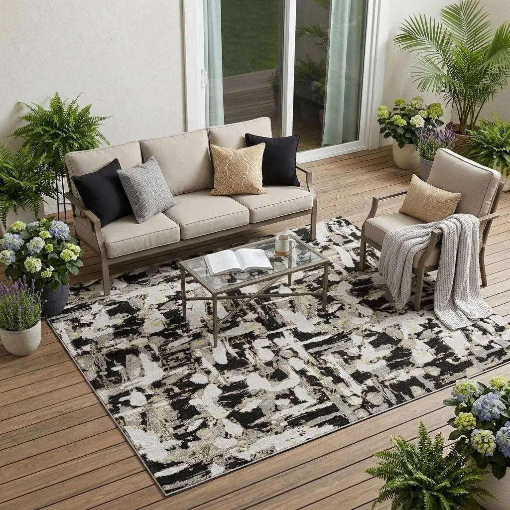 5' X 8' Black And Copper Abstract Washable Indoor Outdoor Area Rug Homeroots Outdoor