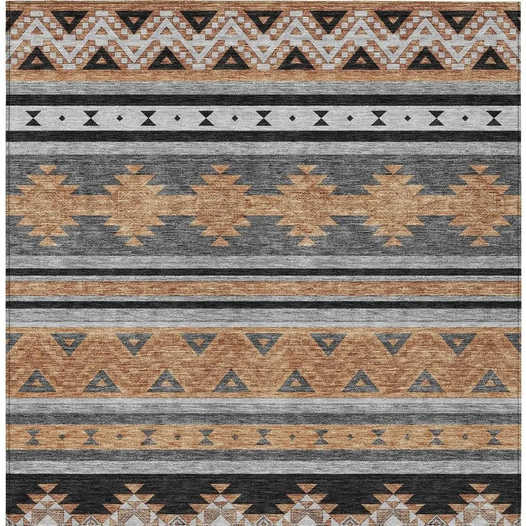 5' X 8' Black And Copper Southwestern Washable Indoor Outdoor Area Rug Homeroots Outdoor