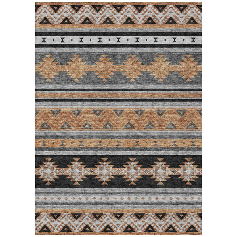 5' X 8' Black And Copper Southwestern Washable Indoor Outdoor Area Rug Homeroots Outdoor