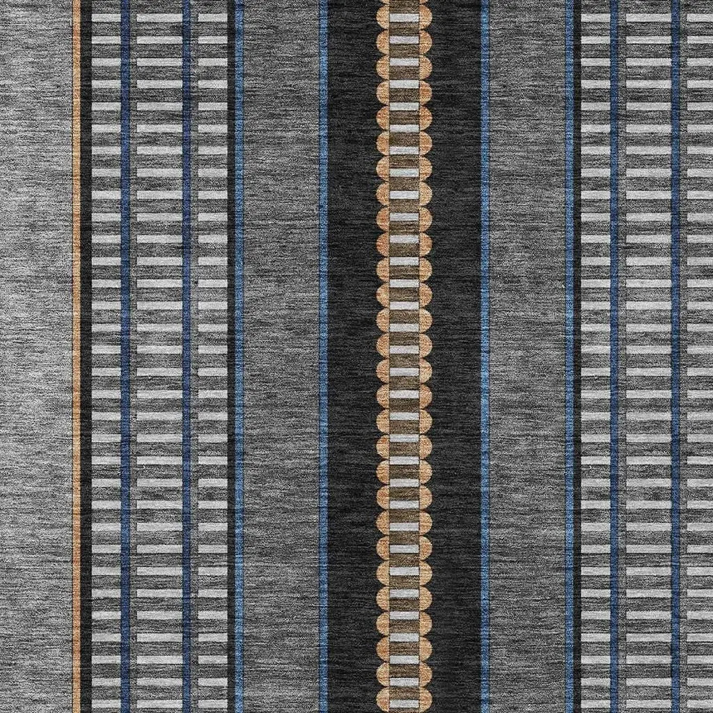 5' X 8' Black And Copper Striped Washable Indoor Outdoor Area Rug Homeroots Outdoor