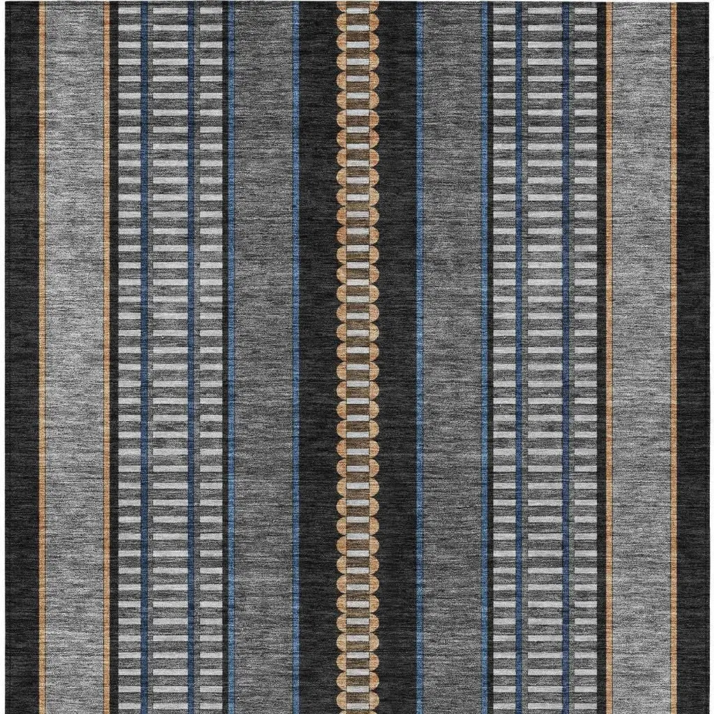 5' X 8' Black And Copper Striped Washable Indoor Outdoor Area Rug Homeroots Outdoor