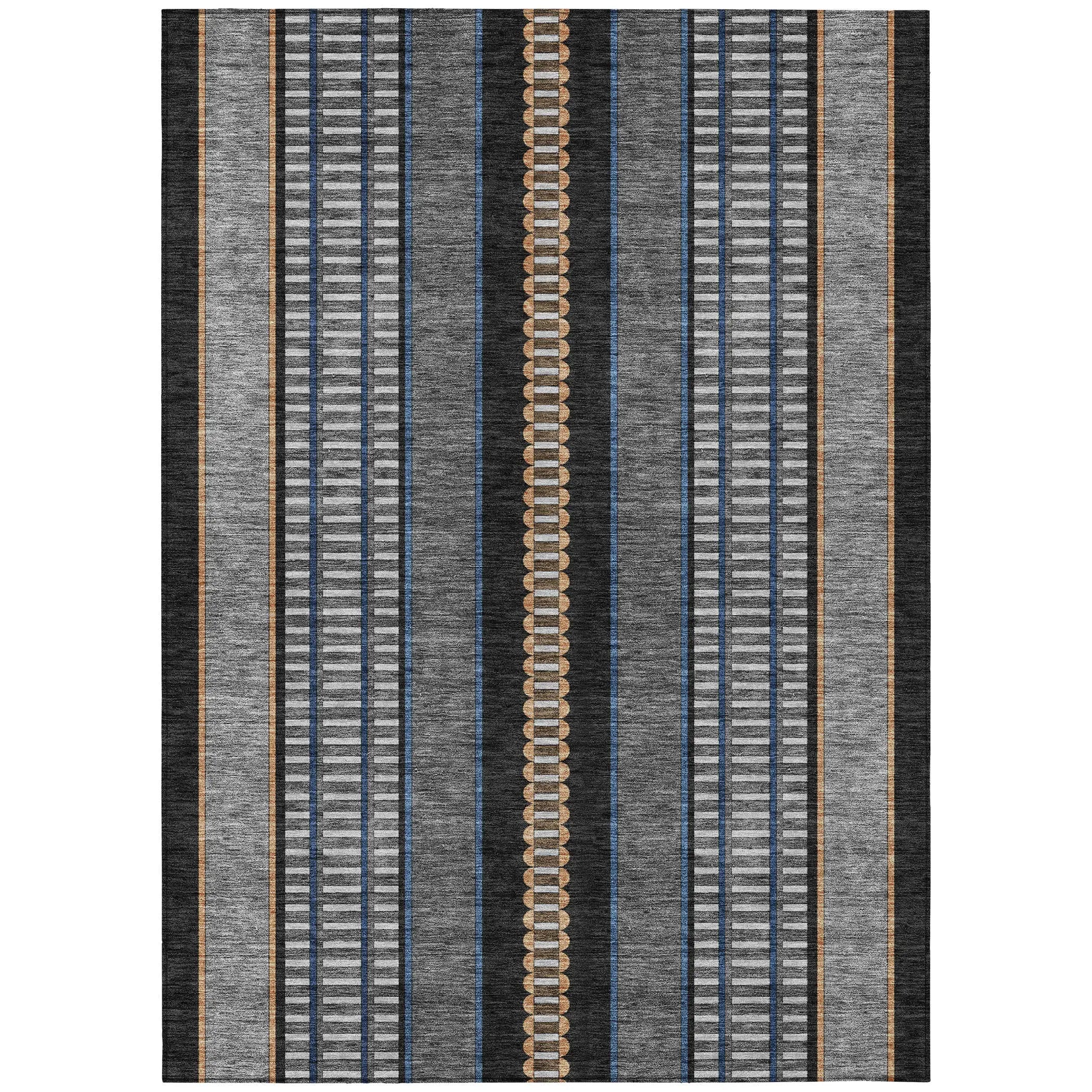 5' X 8' Black And Copper Striped Washable Indoor Outdoor Area Rug Homeroots Outdoor